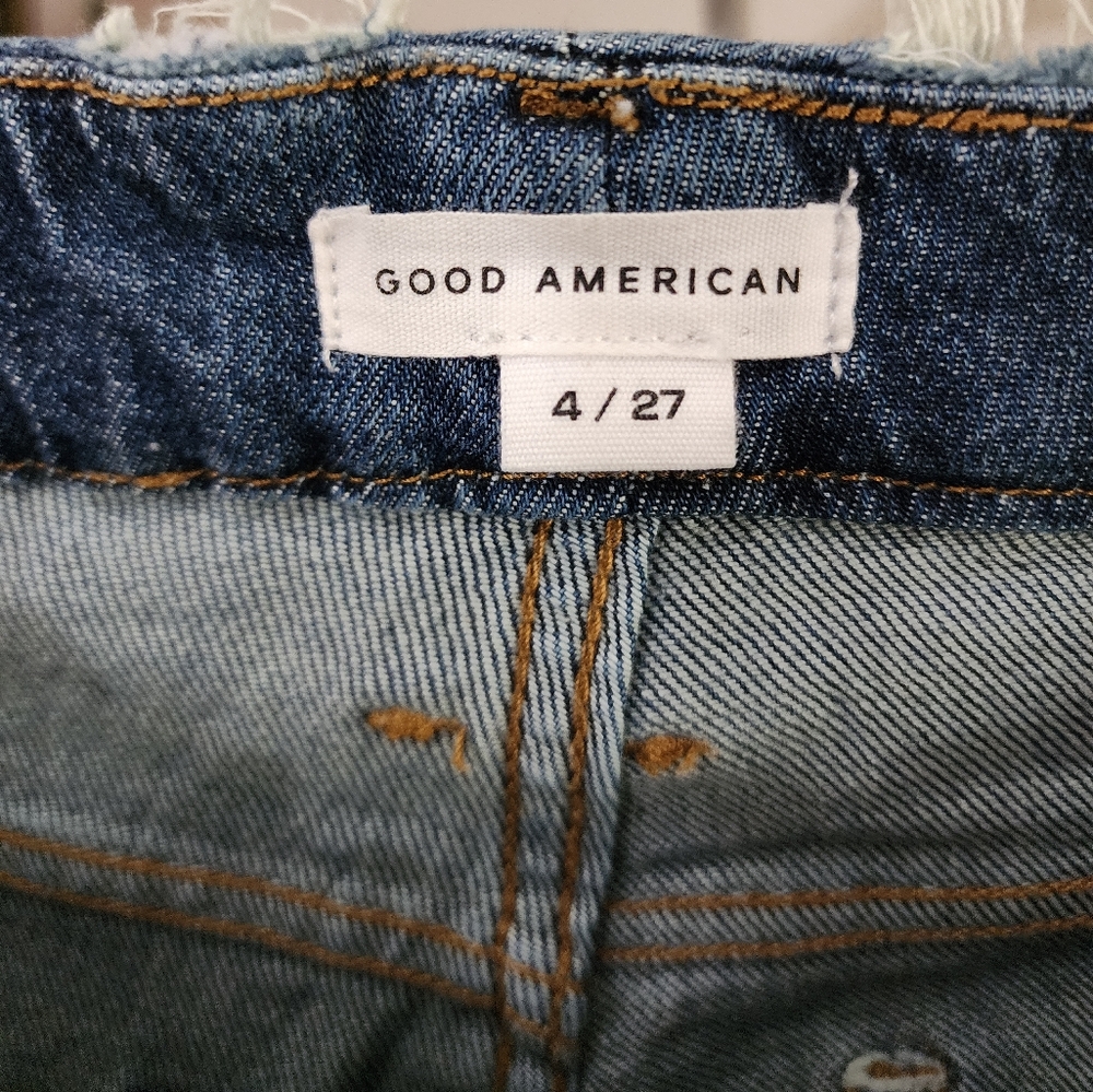 Good American Blue Skinny Jeans Classic Denim Frayed Worn Look Split Back Pocket - Picture 2 of 10